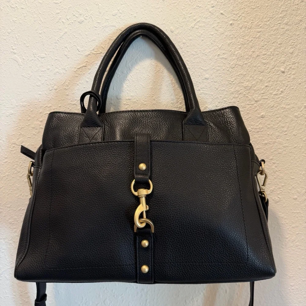 Lodis Black Leather Satchel with Gold Hardware Detail - Picture 1 of 16